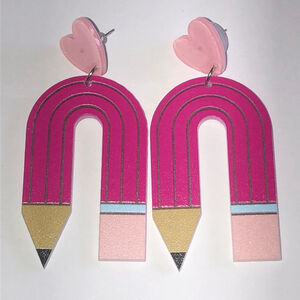 Pink Pencil Boho Dangling Fun Funky Retro Earrings